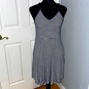 Navy blue/white stripe spaghetti strap dress